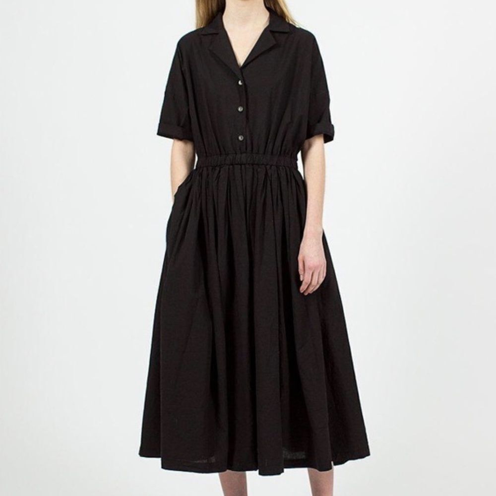 Black Crane Classy Dress Black XS Tencel Linen Midi Maxi Made in USA